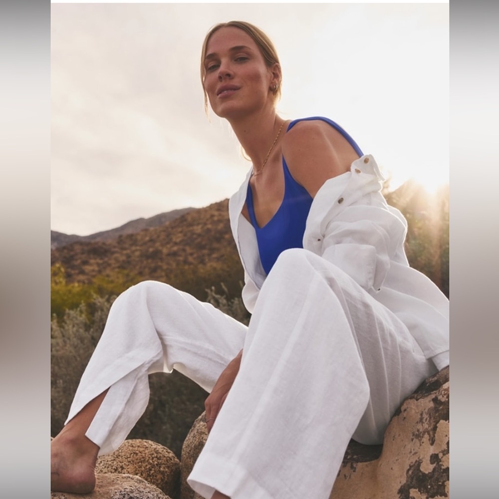Athleta Retreat Wide Leg Linen Pant // Calla Lily - Picture 4 of 14